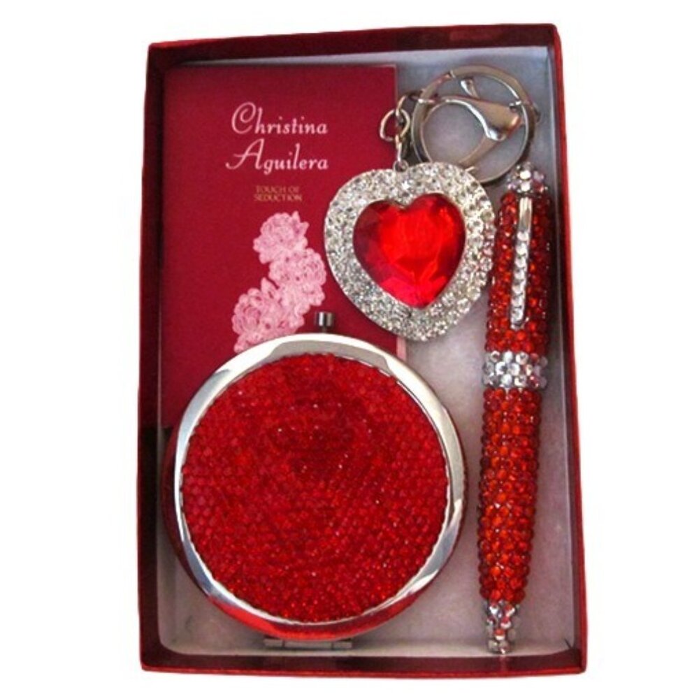 Purse Gift Set Crystal Mirror, Pen, Keychain & Christina Aguilera Scent NEW